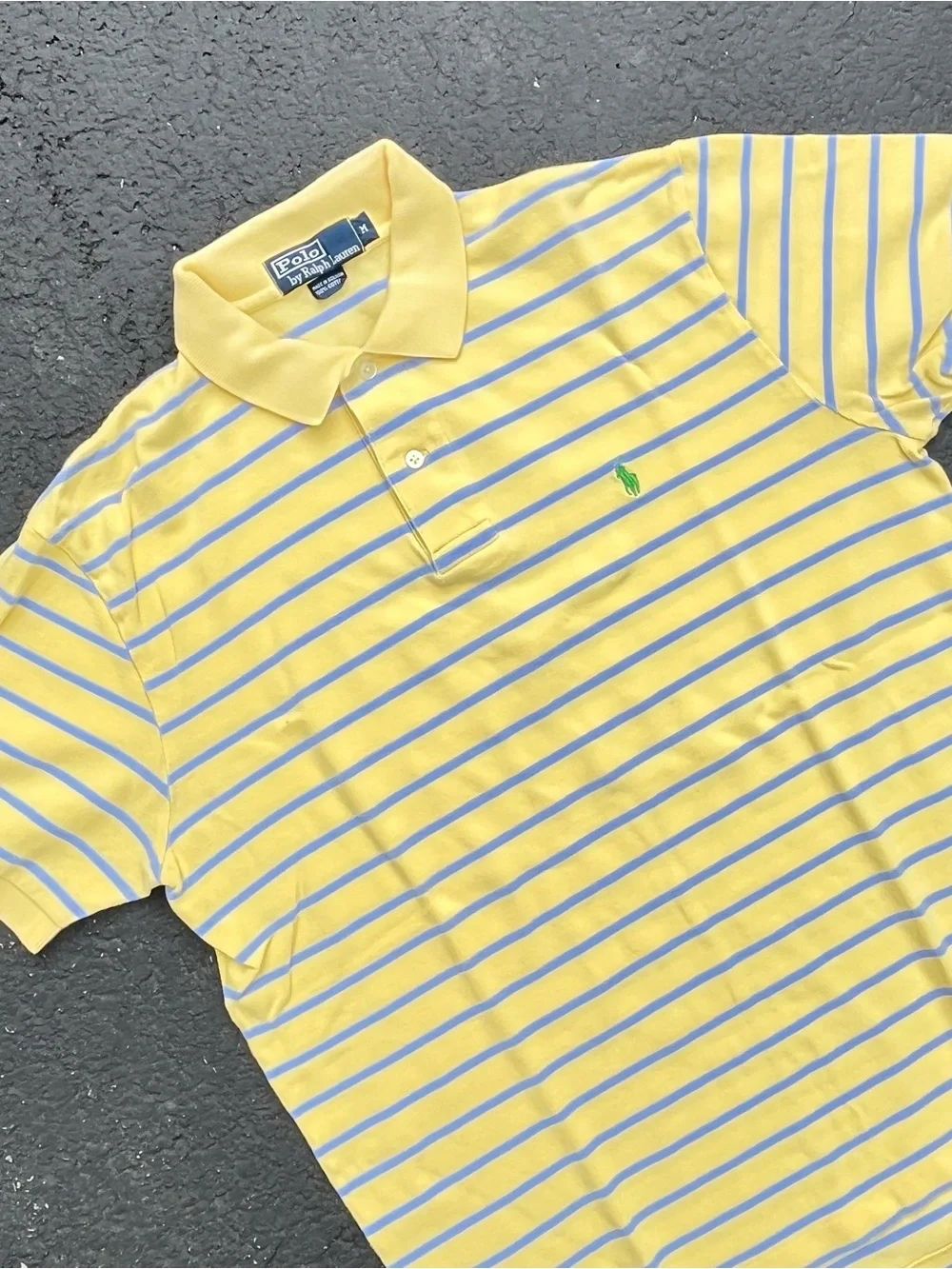 Polo Ralph Lauren classic yellow and blue striped short-sleeve polo shirt Size M